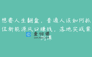 想要人生翻盘，普通人该如何抓住新能源风口赚钱，落地实战案例课