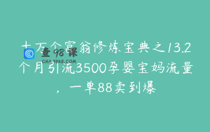 十万个富翁修炼宝典之13.2个月引流3500孕婴宝妈流量，一单88卖到爆
