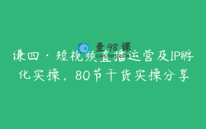 谦四·短视频直播运营及IP孵化实操，80节干货实操分享
