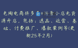 老陶电商拼多多+抖音小店无货源开店，包括：选品、运营、基础、付费推广、爆款案例等(更新25年2月)