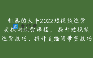 粗暴的大牛2022短视频运营实操训练营课程，​提升短视频运营技巧，提升直播间带货技巧