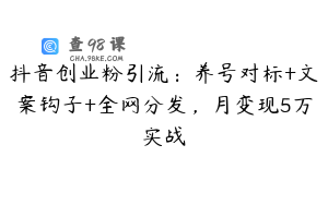 抖音创业粉引流:养号对标+文案钩子+全网分发,月变现5万实战