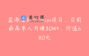 蓝海虚拟资源cps项目，目前最高单人月赚30W+，价值680元