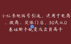 小红书矩阵号引流，适用于电商、微商、实体门店，30天从0基础新手蜕变成卖货高手
