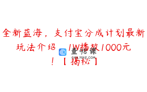 全新蓝海,支付宝分成计划最新玩法介绍,1W播放1000元!【揭秘】