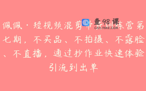 佩佩·短视频混剪带货训练营第七期,不买品、不拍摄、不露脸、不直播,通过抄作业快速体验引流到出单