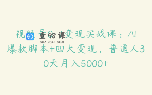 视频号0-1变现实战课：AI爆款脚本+四大变现，普通人30天月入5000+