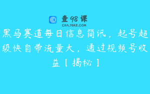 黑马赛道每日信息简讯，起号超级快自带流量大，通过视频号收益【揭秘】
