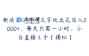 新项目小游戏文字玩出花日入2000+，每天只需一小时，小白直接上手【揭秘】