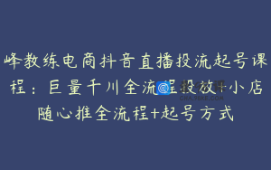 峰教练电商抖音直播投流起号课程:巨量千川全流程投放+小店随心推全流程+起号方式
