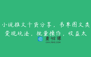 小说推文干货分享，书单图文类变现玩法，批量操作，收益太
