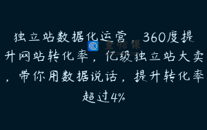 独立站数据化运营，360度提升网站转化率，亿级独立站大卖，带你用数据说话，提升转化率超过4%