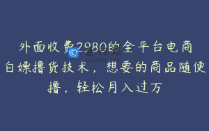 外面收费2980的全平台电商白嫖撸货技术，想要的商品随便撸，轻松月入过万