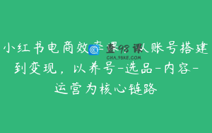 小红书电商效率课：从账号搭建到变现，以养号-选品-内容-运营为核心链路