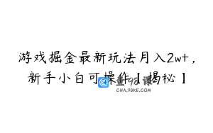 游戏掘金最新玩法月入2w+，新手小白可操作【揭秘】