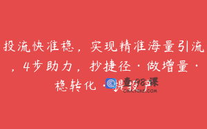 投流快准稳，实现精准海量引流，4步助力，抄捷径·做增量·稳转化·提投产