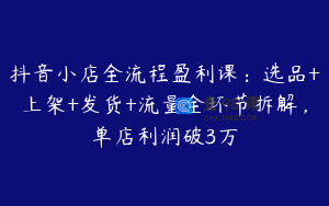 抖音小店全流程盈利课：选品+上架+发货+流量全环节拆解，单店利润破3万