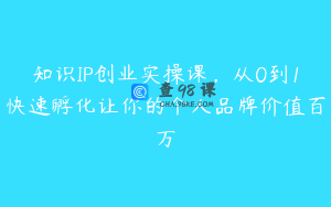 知识IP创业实操课，从0到1快速孵化让你的个人品牌价值百万
