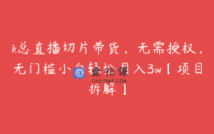 k总直播切片带货，无需授权，无门槛小白轻松月入3w【项目拆解】