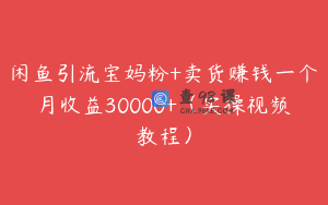 闲鱼引流宝妈粉+卖货赚钱一个月收益30000+（实操视频教程）