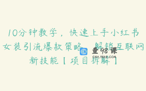 10分钟教学，快速上手小红书女装引流爆款策略，解锁互联网新技能【项目拆解】