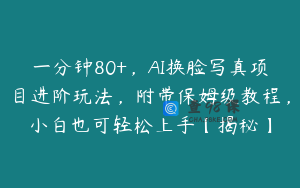 一分钟80+，AI换脸写真项目进阶玩法，附带保姆级教程，小白也可轻松上手【揭秘】