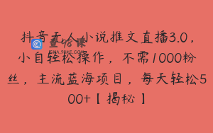 抖音无人小说推文直播3.0，小自轻松操作，不需1000粉丝，主流蓝海项目，每天轻松500+【揭秘】
