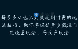 拼多多从选品到截流到付费的玩法技巧，助你掌握拼多多截流自然流量玩法，高投产玩法