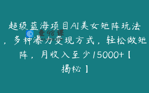 超级蓝海项目AI美女矩阵玩法，多种瀑力变现方式，轻松做矩阵，月收入至少15000+【揭秘】
