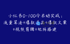 小红书0-100冷启动实战：流量算法+爆款选品+爆款文案+视频剪辑+矩阵搭建