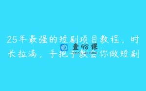 25年最强的短剧项目教程，时长拉满，手把手教会你做短剧