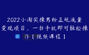 2022小淘实操男粉正规流量变现项目，一台手机即可轻松操作【视频课程】