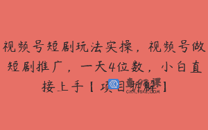 视频号短剧玩法实操，视频号做短剧推广，一天4位数，小白直接上手【项目拆解】