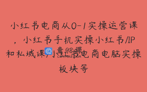 小红书电商从0-1实操运营课，小红书手机实操小红书/IP和私域课/小红书电商电脑实操板块等