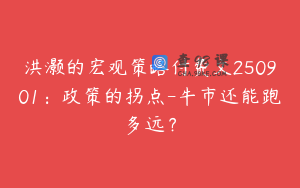 洪灏的宏观策略付费文250901：政策的拐点-牛市还能跑多远？