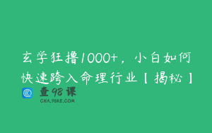 玄学狂撸1000+，小白如何快速跨入命理行业【揭秘】