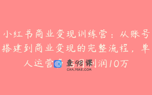 小红书商业变现训练营：从账号搭建到商业变现的完整流程，单人运营多店月利润10万