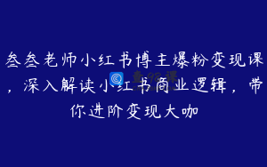 叁叁老师小红书博主爆粉变现课，深入解读小红书商业逻辑，带你进阶变现大咖