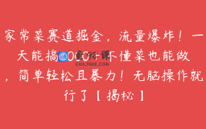 家常菜赛道掘金，流量爆炸！一天能搞3000＋不懂菜也能做，简单轻松且暴力！无脑操作就行了【揭秘】