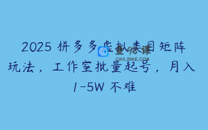 2025 拼多多虚拟类目矩阵玩法，工作室批量起号，月入 1-5W 不难