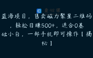 蓝海项目，售卖磁力聚星二维码，轻松日赚500+，适合0基础小白，一部手机即可操作【揭秘】