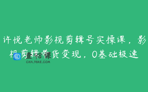 许悦老师影视剪辑号实操课，影视剪辑带货变现，0基础极速