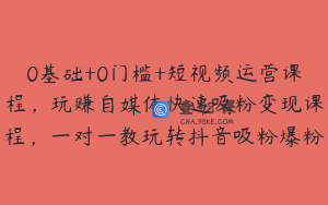 0基础+0门槛+短视频运营课程，玩赚自媒体快速吸粉变现课程，一对一教玩转抖音吸粉爆粉