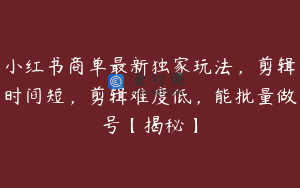 小红书商单最新独家玩法，剪辑时间短，剪辑难度低，能批量做号【揭秘】