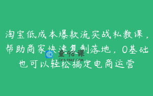 淘宝低成本爆款流实战私教课，帮助商家快速复制落地，0基础也可以轻松搞定电商运营