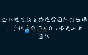 企业短视频直播运营团队打造课，手把手带你从0-1搭建运营团队