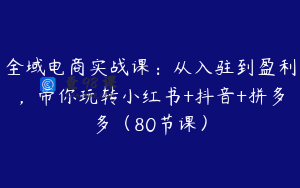 全域电商实战课：从入驻到盈利，带你玩转小红书+抖音+拼多多（80节课）