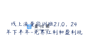 线上流量密训班21.0，24年下半年-无界红利和盈利玩