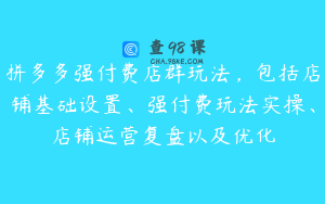 拼多多强付费店群玩法,包括店铺基础设置、强付费玩法实操、店铺运营复盘以及优化