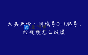 大头老哈·同城号0-1起号，短视频怎么做爆
